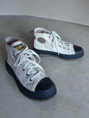 PALLADIUM  ( Unisex ) 8.5 Men 10 Woman PALLASHACK SUPPKY HI White Black Vegan